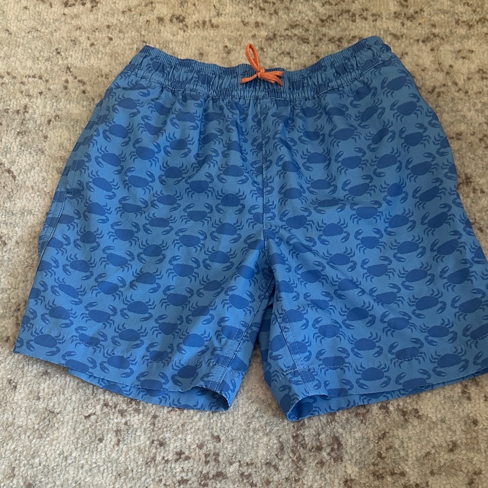 Crewcuts Blue Crab-Print Swim Trunks with Orange Drawstring